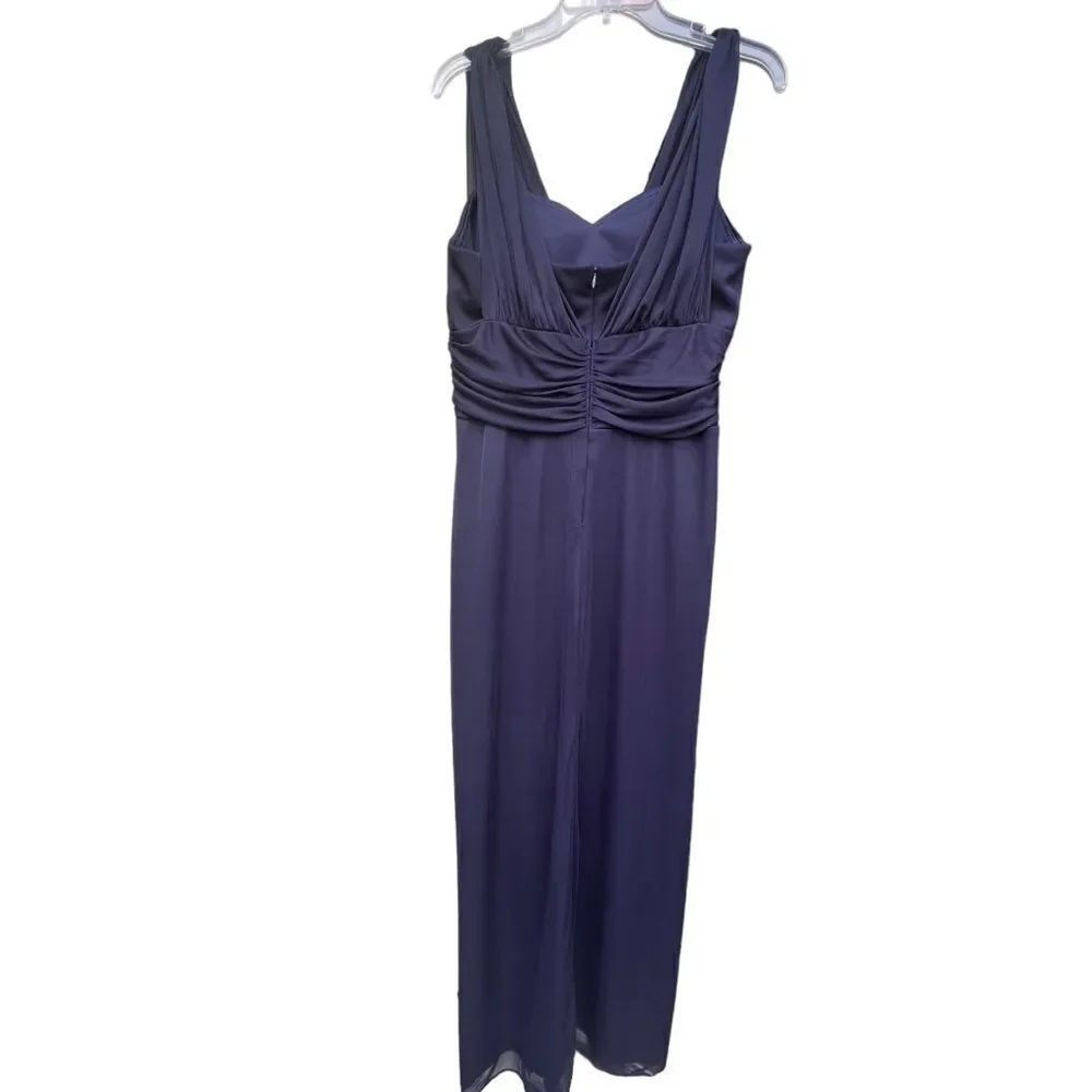 Betsy & Adam Navy Blue Full Length Chiffon Prom Bridesmaid Dress Gown sz 12